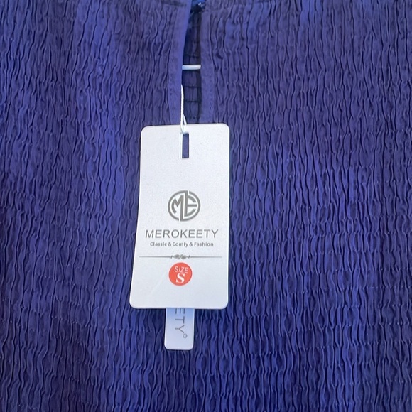 MEROKEETY  Flutter Short Sleeve Smocked Midi  Summer Casual Tiered A-Line Dress - Picture 8 of 8